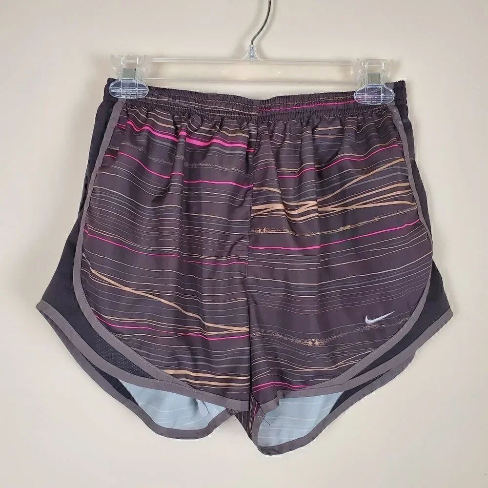 Nike Brown Striped Lined Running Shorts Size medium